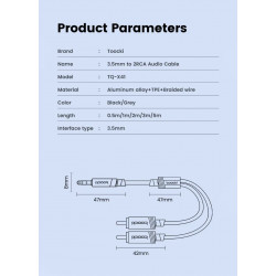 TOOCKI Audio kábel Jack 3,5 Stereo - 2x Cinch 5m TOOCKI Audio kábel Jack 3,5 Stereo - 2x Cinch 5m