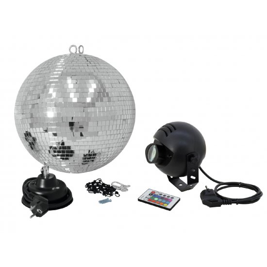 E-Lite zrkadlová guľa 30cm Color LED RGB SET IR