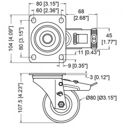 Penn Elcom W0985/80 koliesko 80mm modré s brzdou Penn Elcom W0985/80 koliesko 80mm modré s brzdou