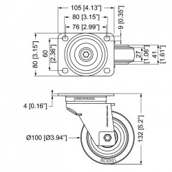 Penn Elcom W0990 AUTO koliesko 100mm modré bez brzdy Penn Elcom W0990 AUTO koliesko 100mm modré bez brzdy