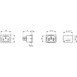 Konektor sieťový IEC male na panel zacvakávací Konektor sieťový IEC male na panel zacvakávací