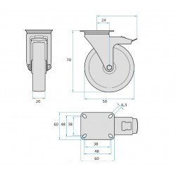 sada otočných koliesok 50mm 2+2 brzdené sada otočných koliesok 50mm 2+2 brzdené