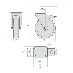 sada modrých otočných koliesok 80mm 2+2 brzdené sada modrých otočných koliesok 80mm 2+2 brzdené