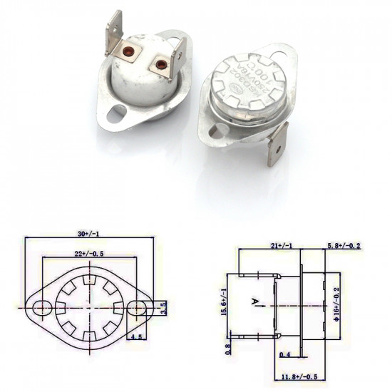 Termostat KSD302 210°C 16A